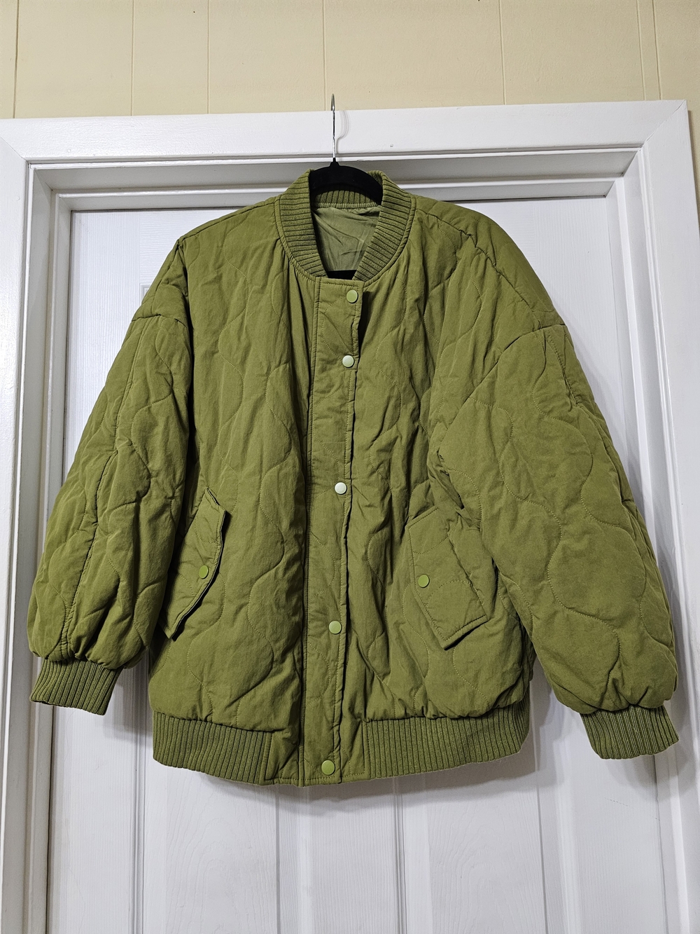 Olive Green Quilted Bomber Jacket